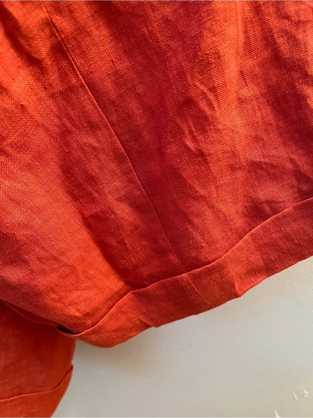 INSERCH Mens Vintage 100% Linen Pants Size 32 Burnt Orange Cuffs Pockets Pleats